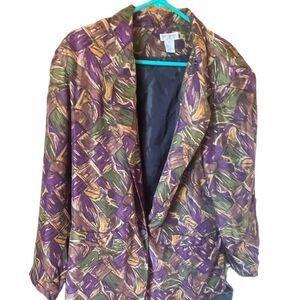 Robert Stock Limited Vintage 100% SILK blazer pockets one button closure‎ Sz Med